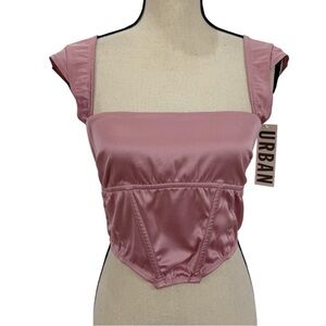 Urban Outfitters Out From Under Satin Corset Crop Top | Pink Rose | Size L NWT